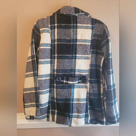 Plaid Pea Coat Trendy Like New - Picture 2 of 7